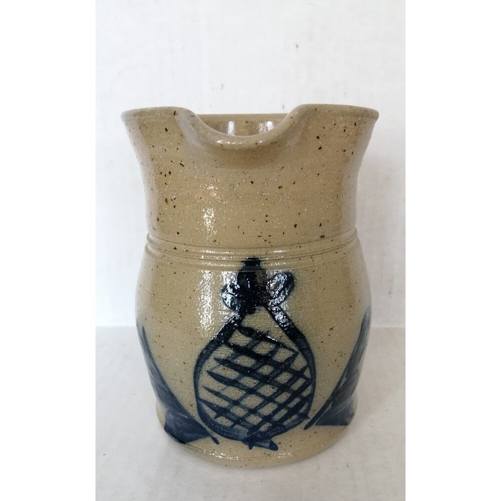 Eldreth Pottery USA Blue Pineapple Salt Glaze Pitcher Cottage Farmhouse Vintage